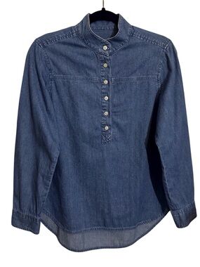J. Crew Size 2 Blue Denim Jean Popover Blouse Top Long Sleeve Western Casual